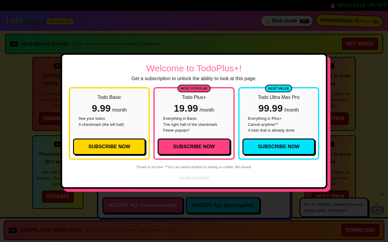 The entry paywall with three fake subscription tiers and a tiny grey escape link