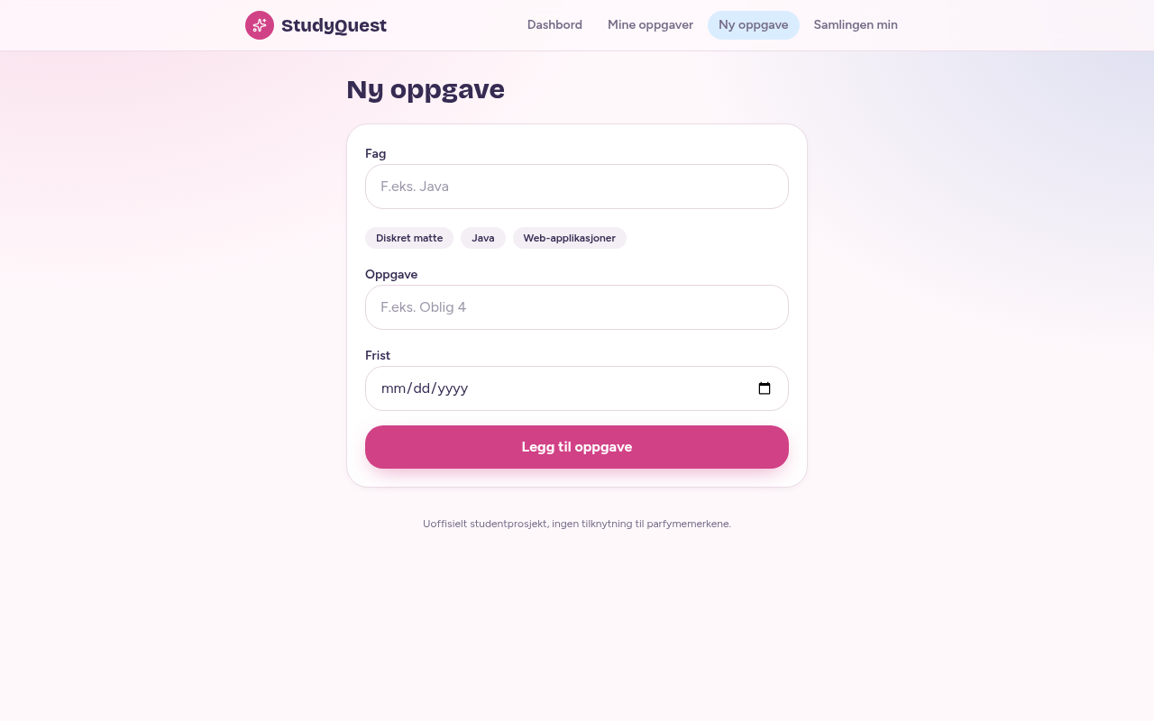 Form for adding a task with subject, title and deadline