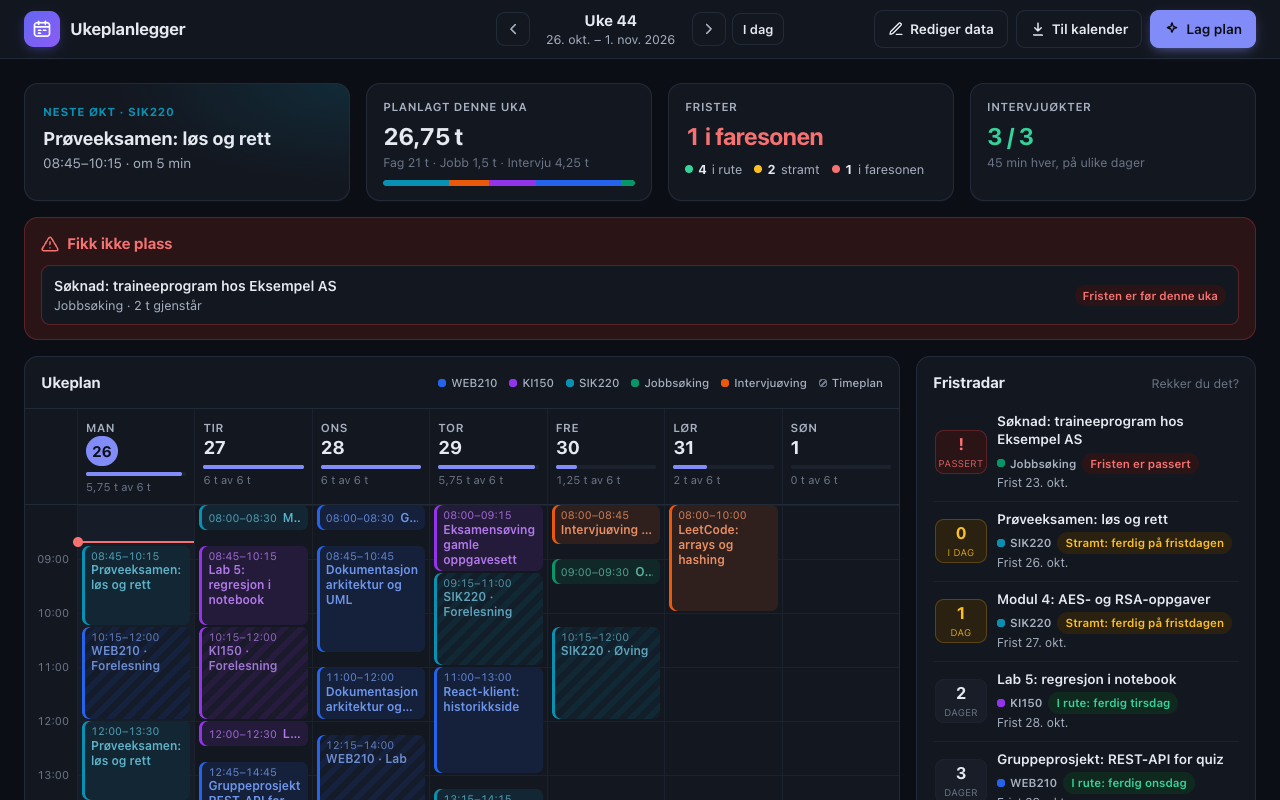 The same dashboard in dark mode