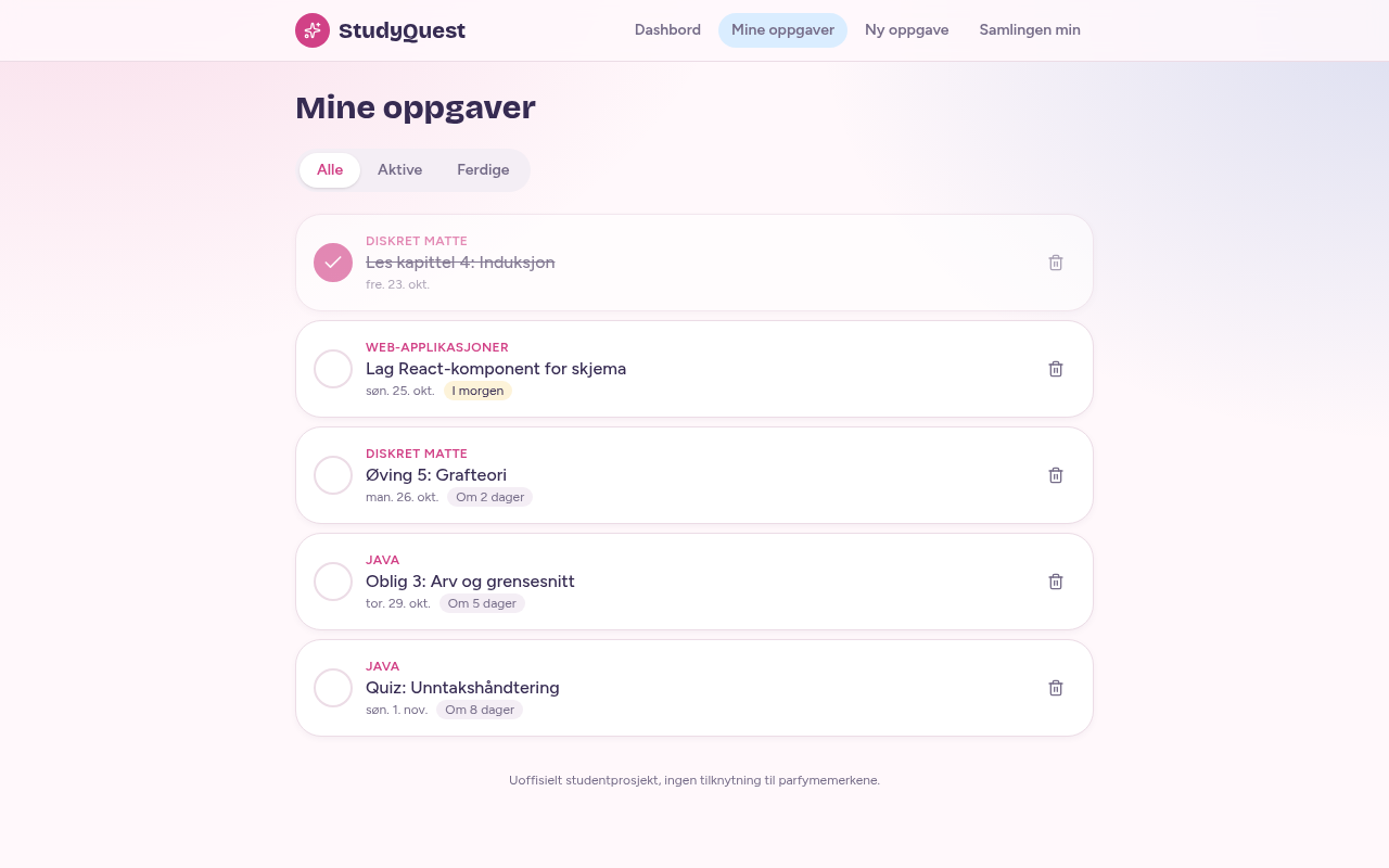 My tasks list with all, active and done filters