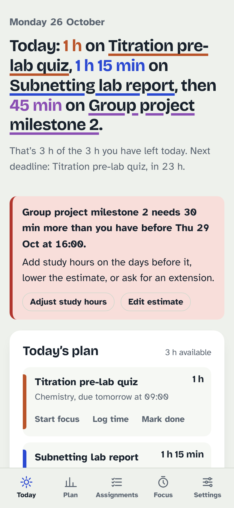 The Today view on a phone, with the bottom navigation bar