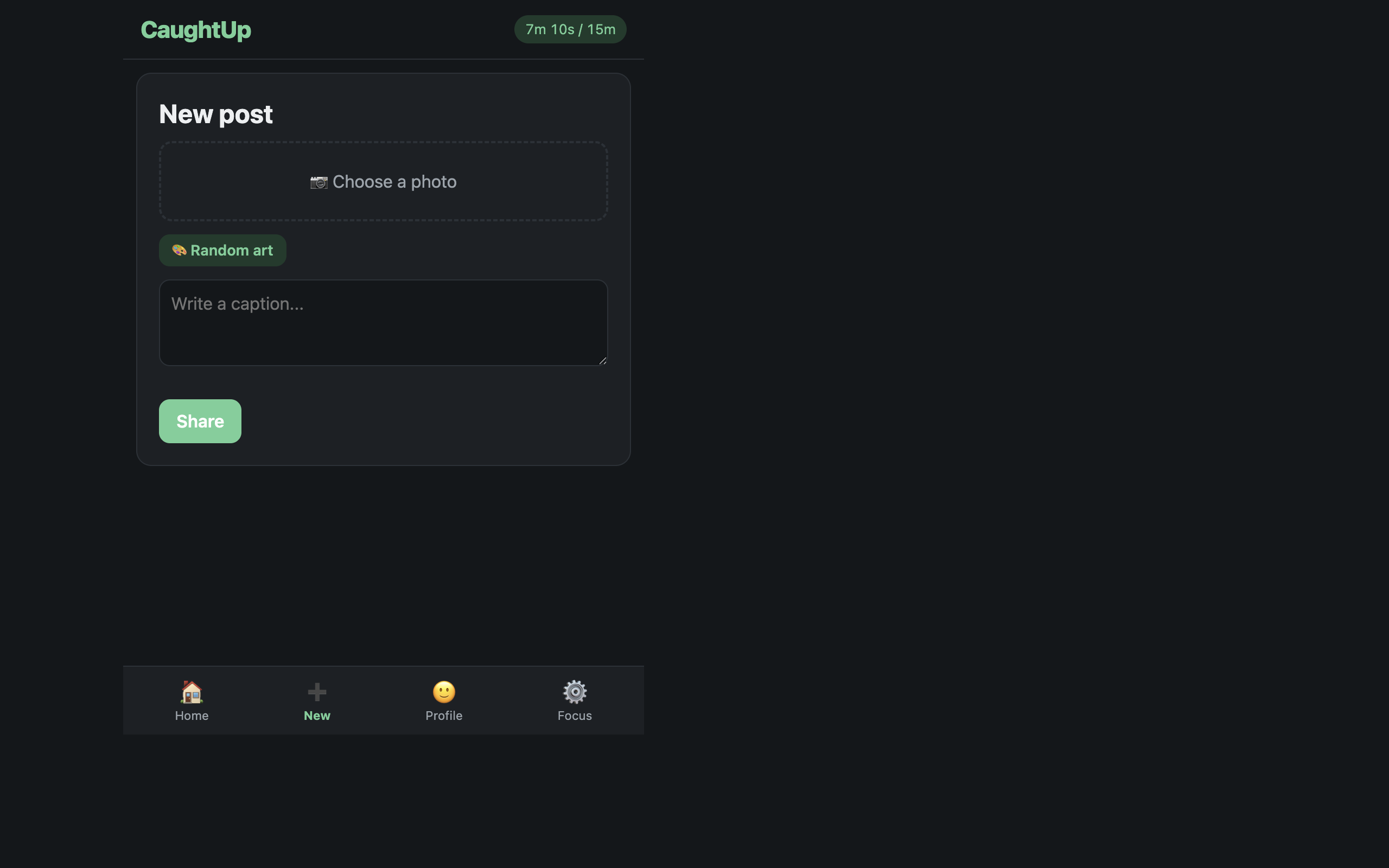 The new post screen with a caption field and image options.