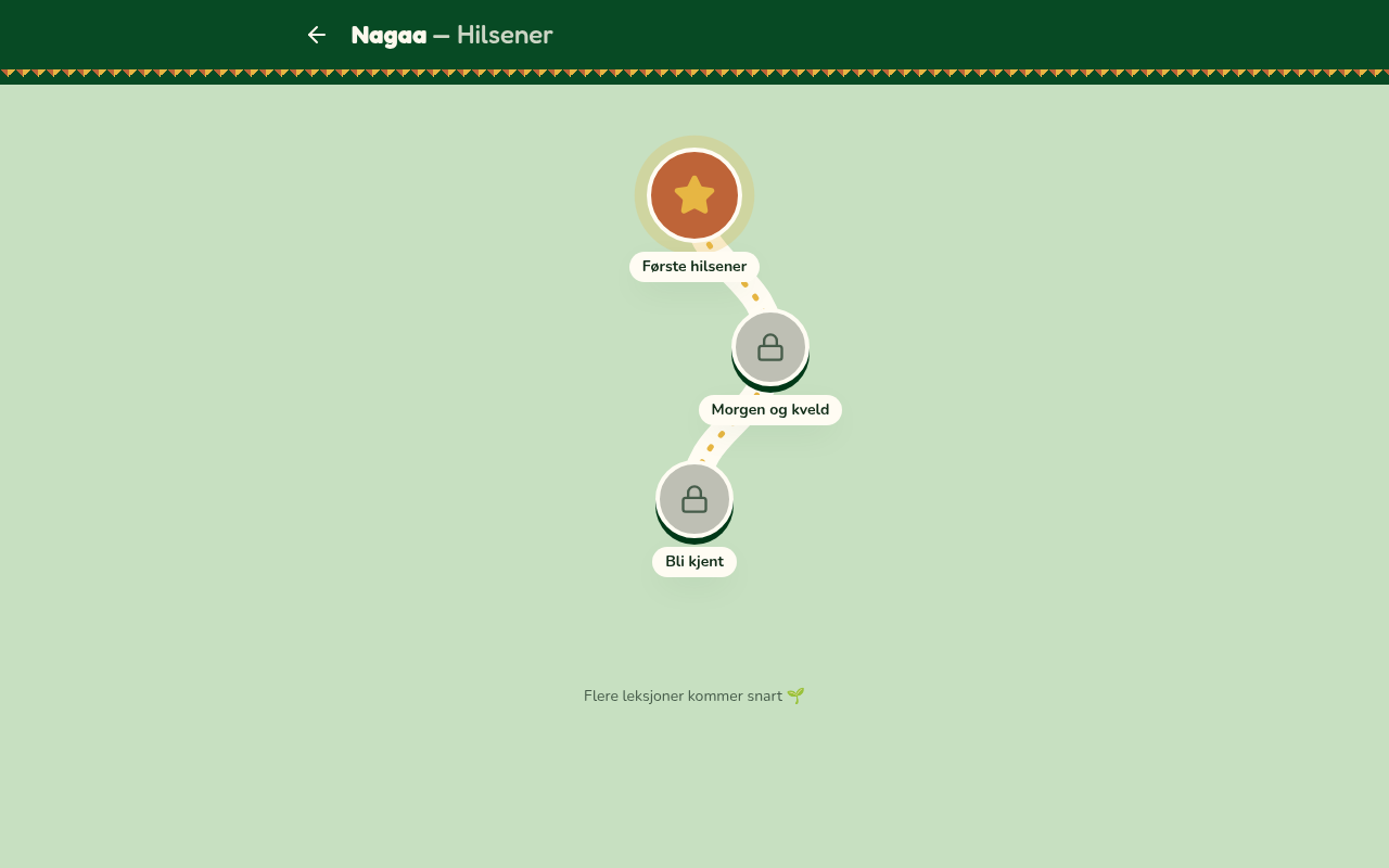 World map with winding SVG path connecting lesson nodes, checkmarks, and locked stages