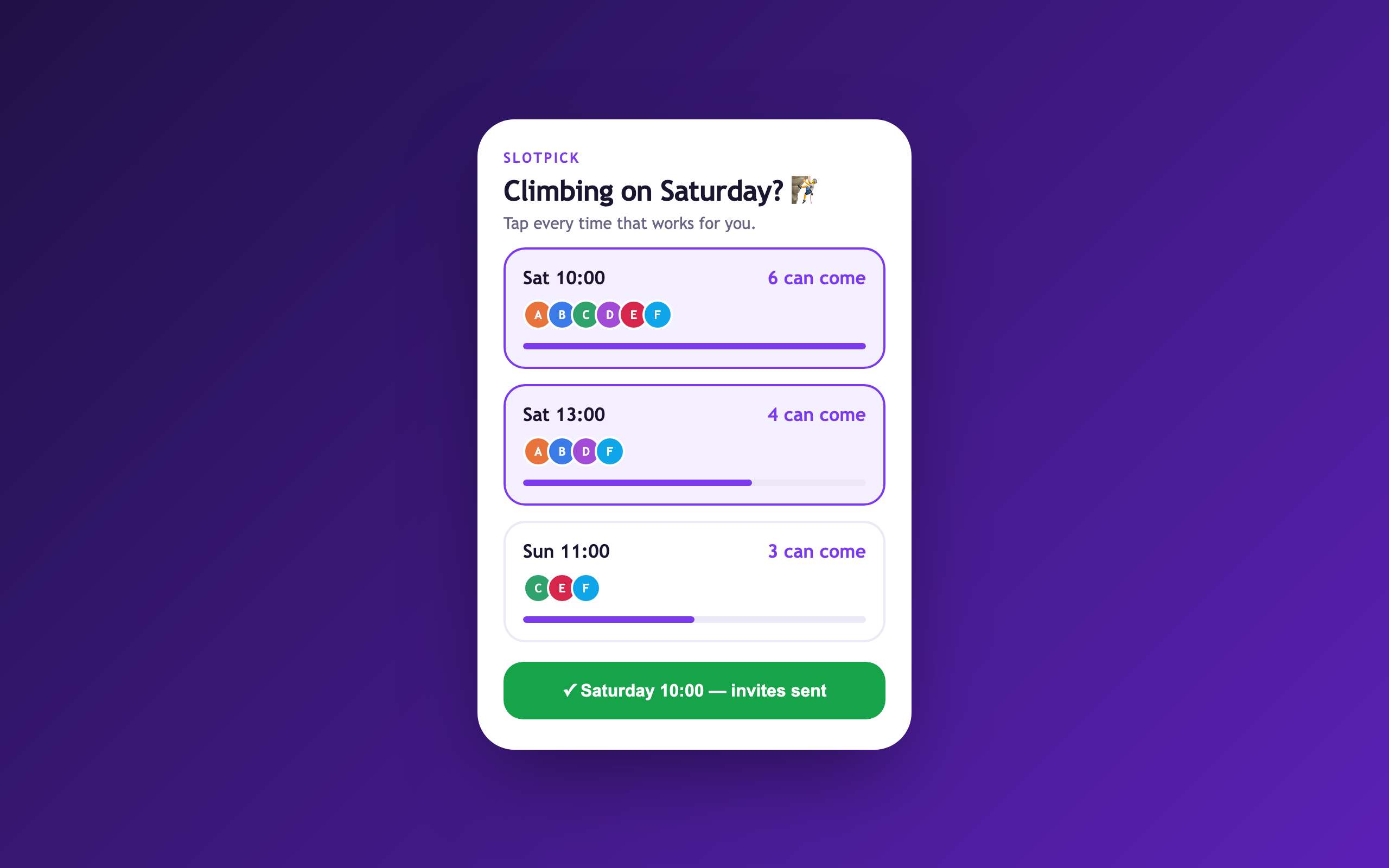 Saturday 10:00 locked in and invites sent