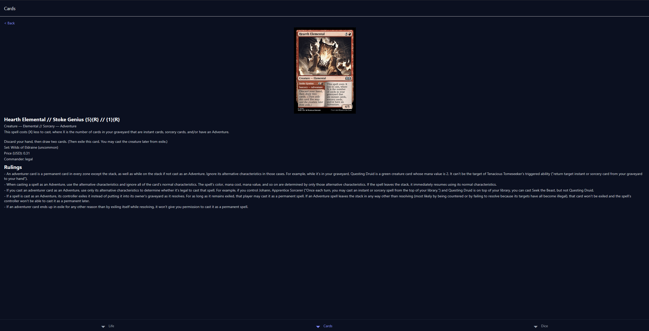 An example off rulings of a card